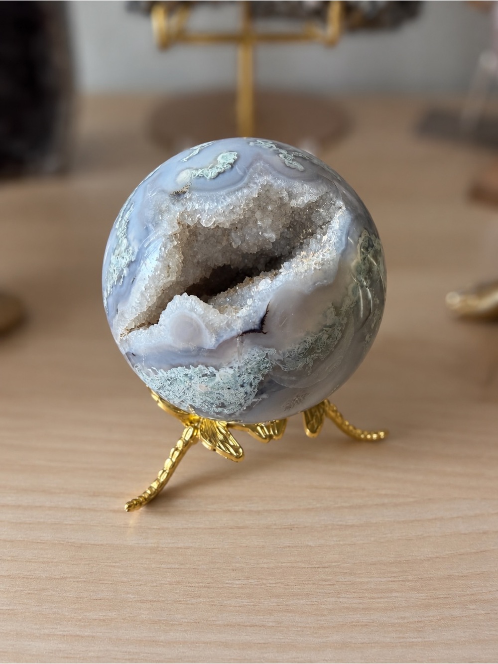 Beautiful 64mm Moss Agate Druzy Natural Crystal Sphere